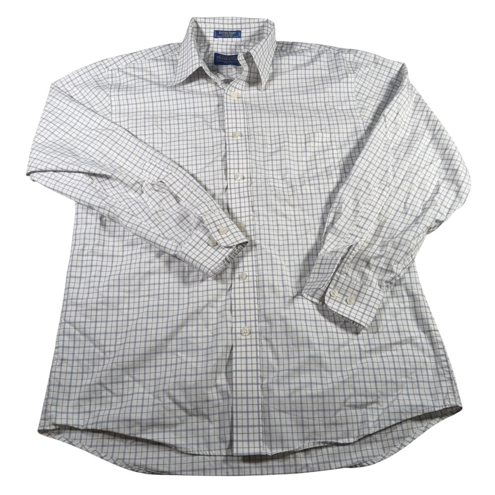 Pendleton Metro Shirt Men Size‎ M White Blue Grid Check Long Sleeve Button Down